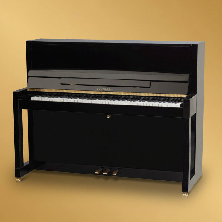 Feurich Mod. F115 - Premiere - Negro pulido, Herraje Dorado - Para Importación.
